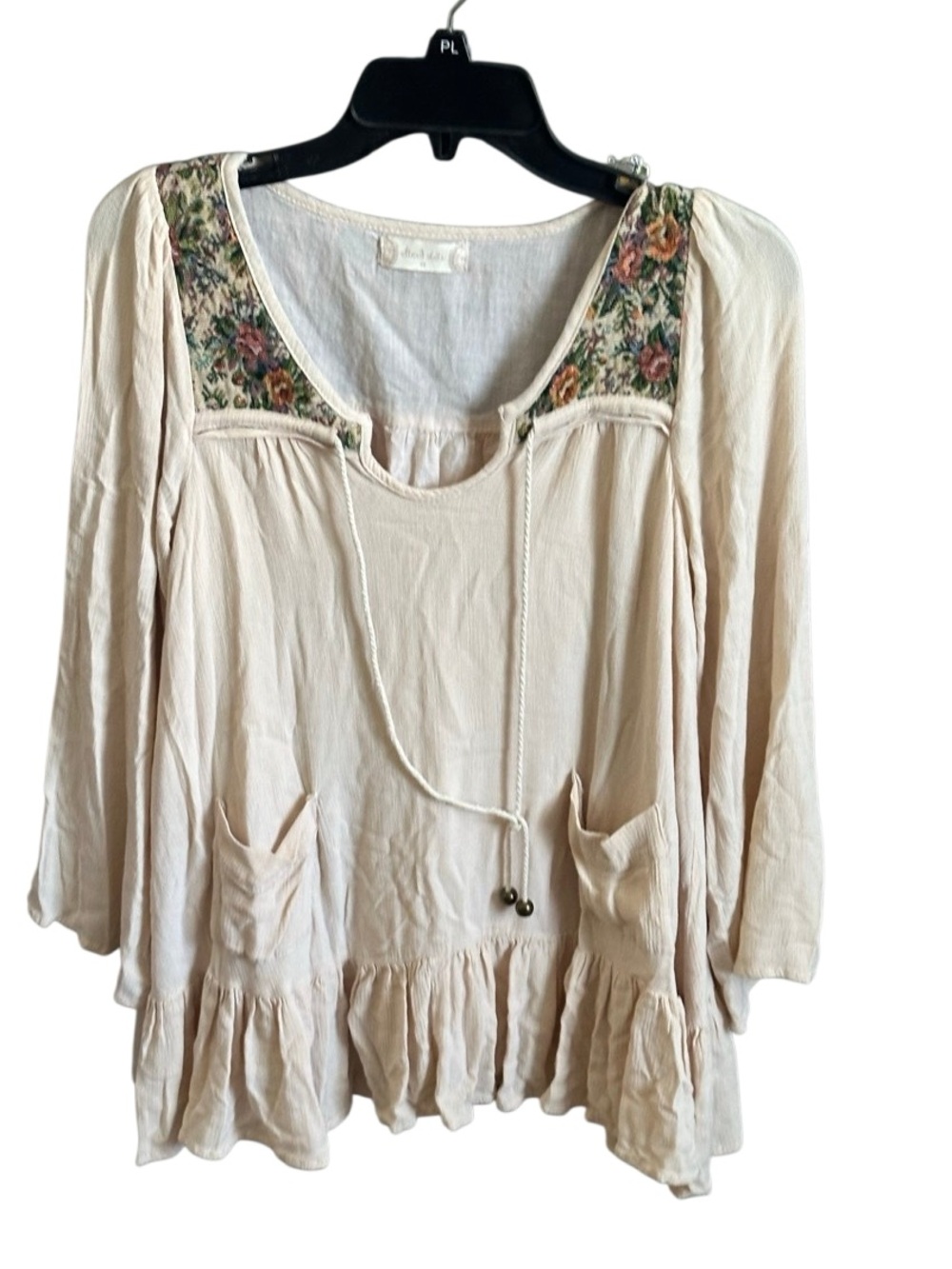 Altar'd State Cream Embroidered Yoke Tunic with Tie Front and Pockets. Medium - Picture 2 of 9